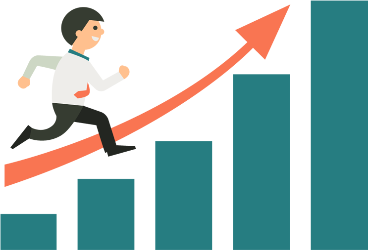 Cartoon Businessman Running Up On Graphic Bar - Business Growth Clipart Png (750x510)