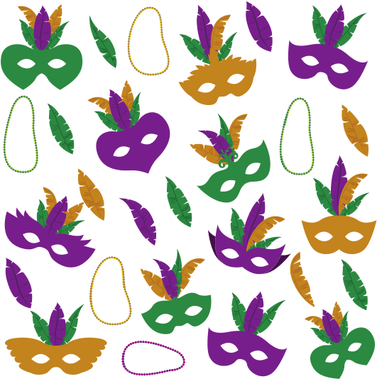 Mardi Gras Pattern With Mask Feathers And Necklaces - Mardi Gras (550x550)