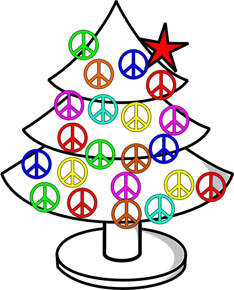 Tree Xmas Christmas Peace Symbol Sign Line Clipart - Peace Sign Belly Button Rings (999x999)