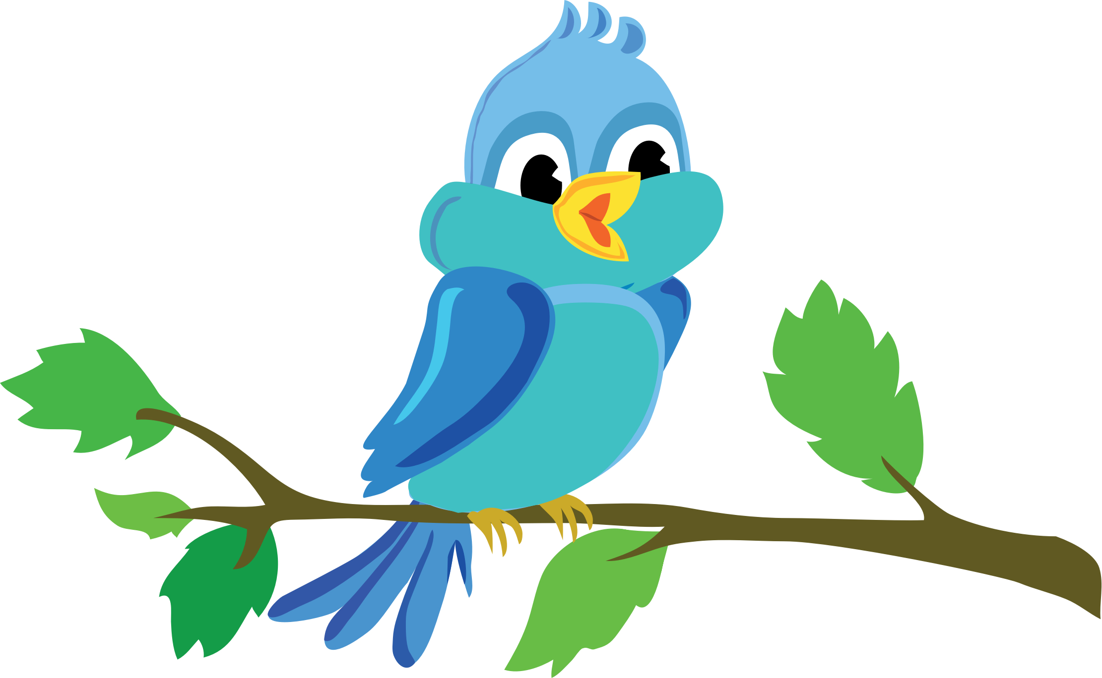 Bird Branch Cute Vector Blue - Bird In A Tree Cartoon (2221x1368)