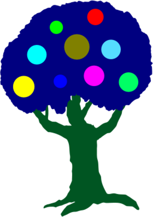 Tree With Colorful Circles Fruit - Clip Art (600x849)