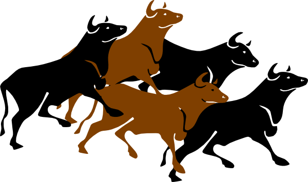 Bull Stampede Agitated Clip Art - Stampede Clipart (600x355)