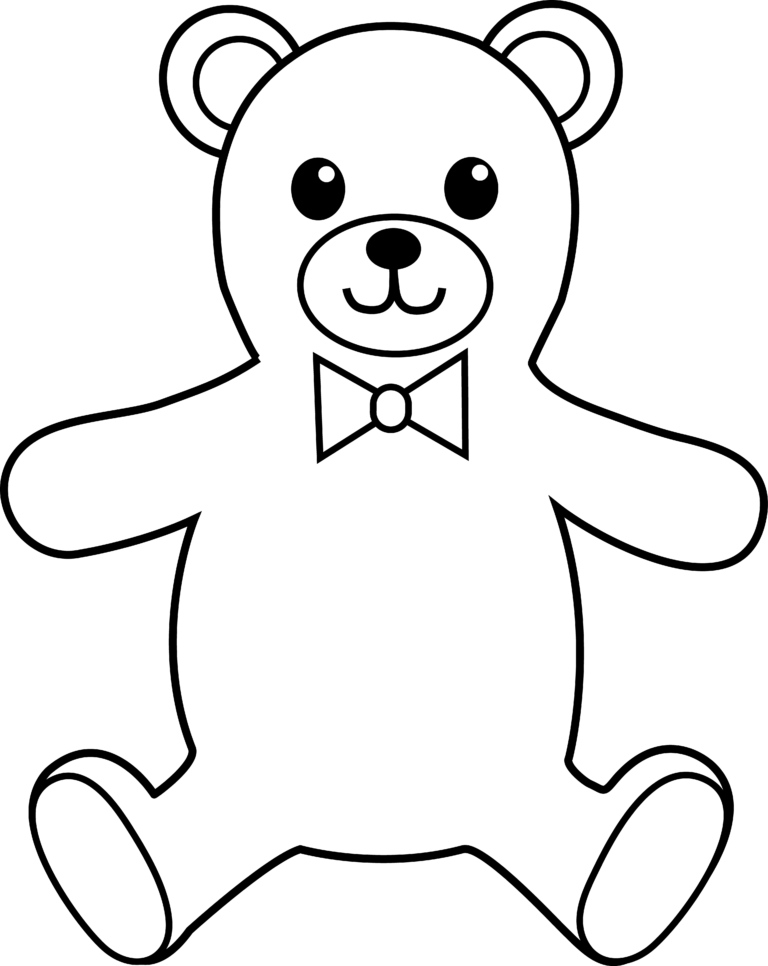 Teddy Bear Black And White Teddy Bear Black And White - Outline Of A Teddy Bear (768x966)