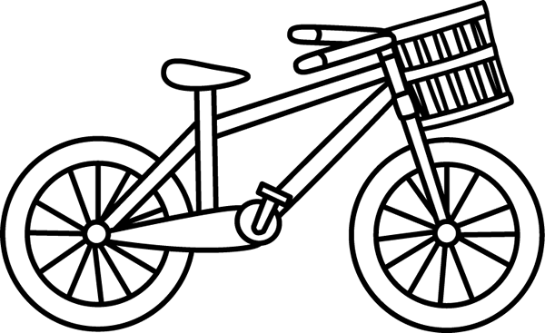 White Bicycle With A Basket - Bike Clip Art Black And White (600x367)