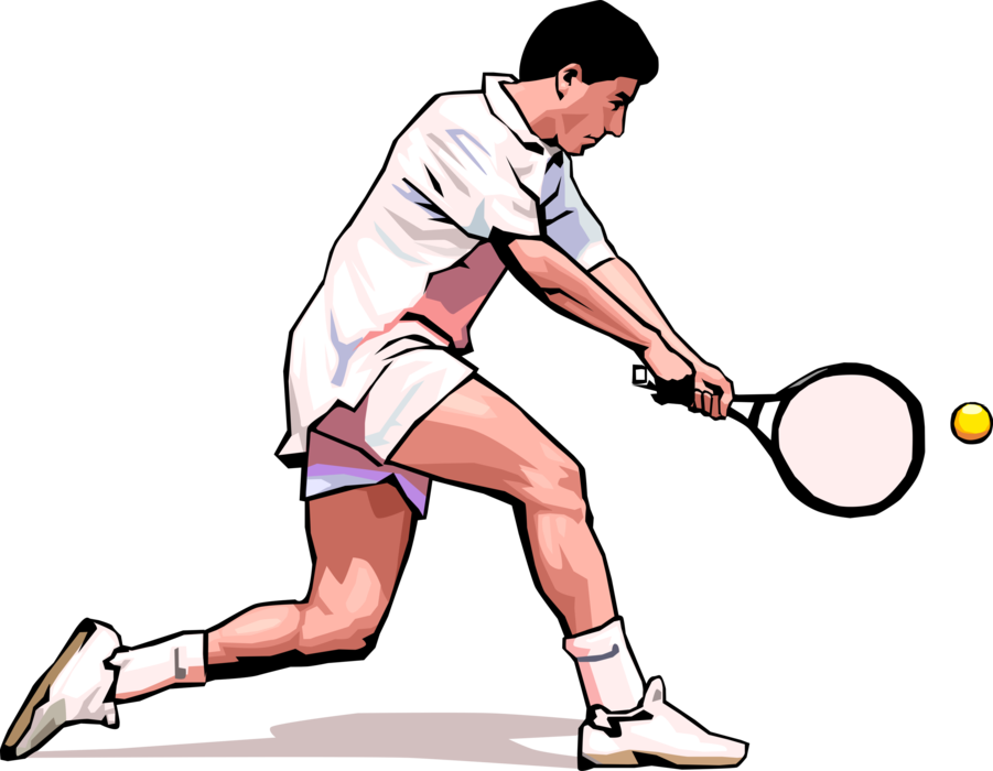 Vector Illustration Of Tennis Player With Racket Or - Strap (901x700)