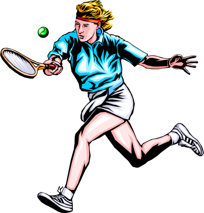 Vector Illustration Of Tennis Player Hits The Ball - Playing Tennis Vector Png (669x700)