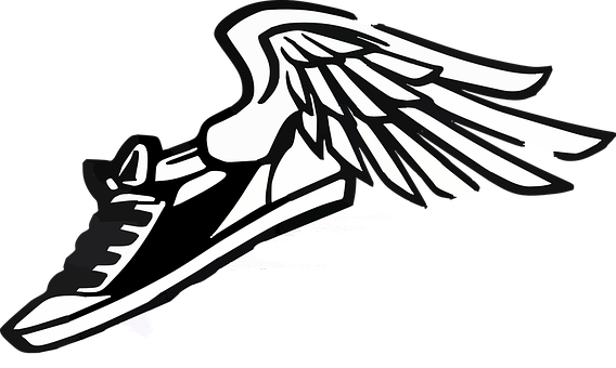 Sneaker Tennis Shoe Wings Symbol Black Whi - Track And Field Clipart Blue (568x340)