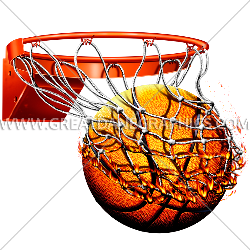 Flaming Basketball With Net Production Ready Artwork - Basketball In Net Png (825x825)