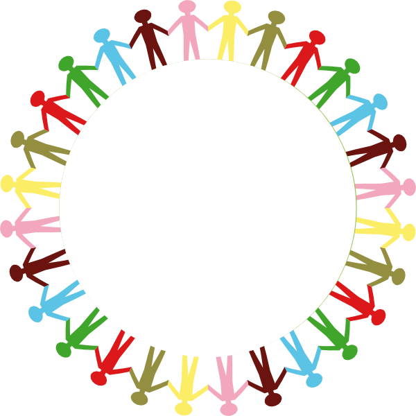 Circle Holding Hands Stick People Multi Coloured Clip - Circle (600x600)