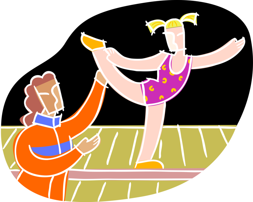 Vector Illustration Of Gymnast Gets Instruction On - Gymnastics (879x700)