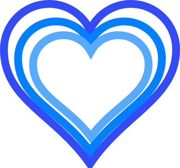Triple Blue Heart Outline Clip Art At Clker - Blue And White Heart (600x560)