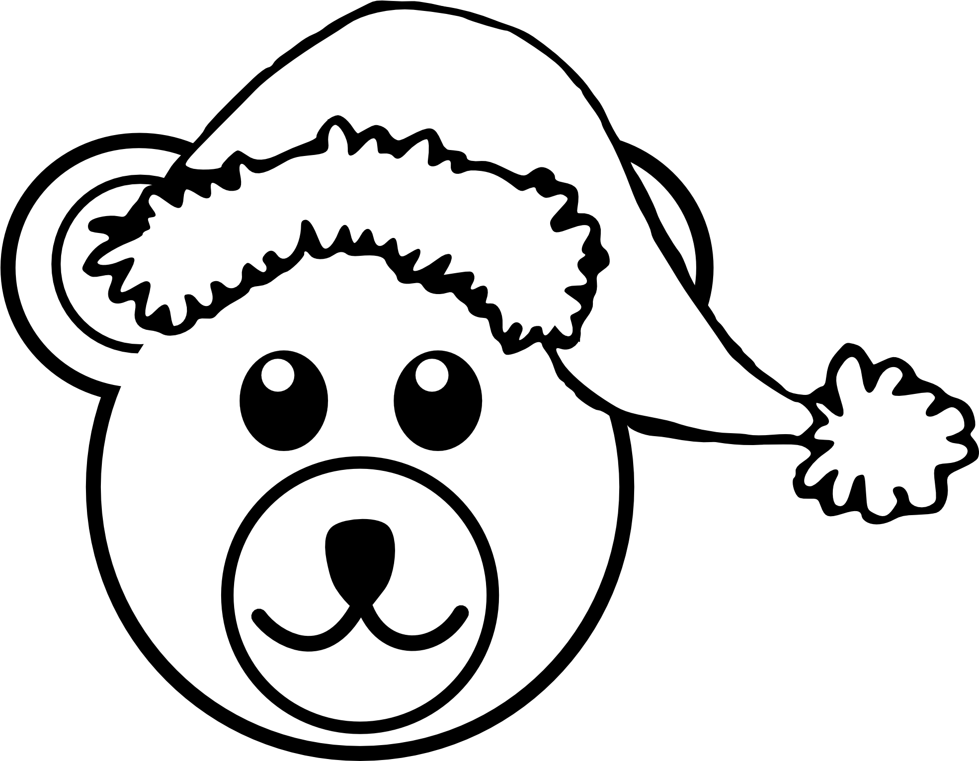 Bear 3 Head Brown With Santa Hat Black White Line Art - Teddy Bear Cartoon Black And White (1969x1646)