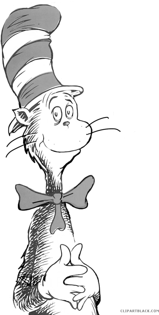 The Cat In The Hat Animal Free Black White Clipart - Cat In The Hat Card (615x1024)