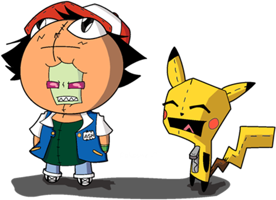 Invader Ash, - Invader Zim Gir Pikachu (625x429)