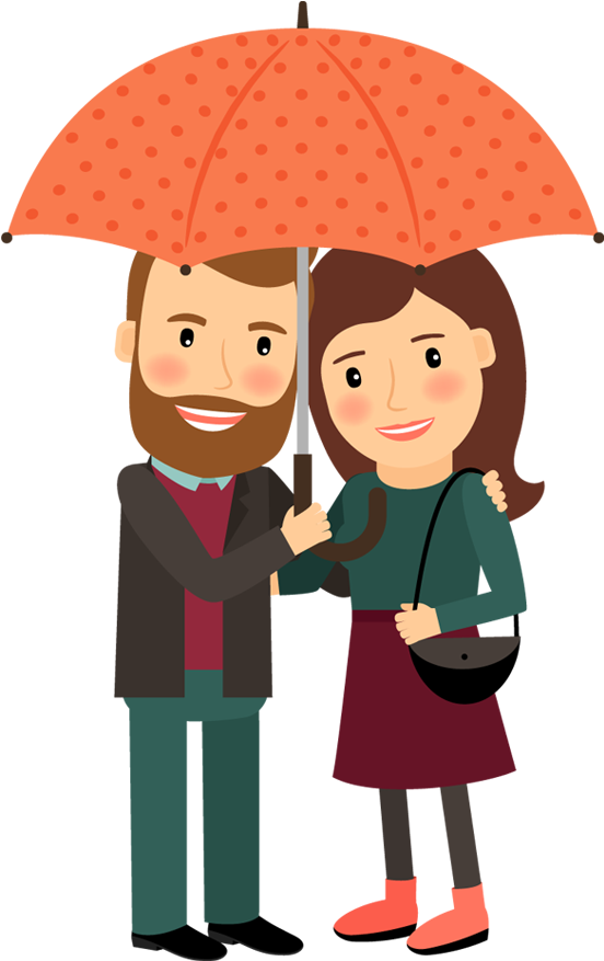 Happy Cartoon Couple Under Umbrella In Love Hugging - Couple In Love Cartoon Png (560x890)