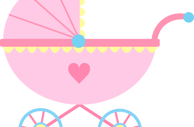 Cute Pink Baby Carriage Free Clip Art 3 Wheel - Clip Art (640x420)