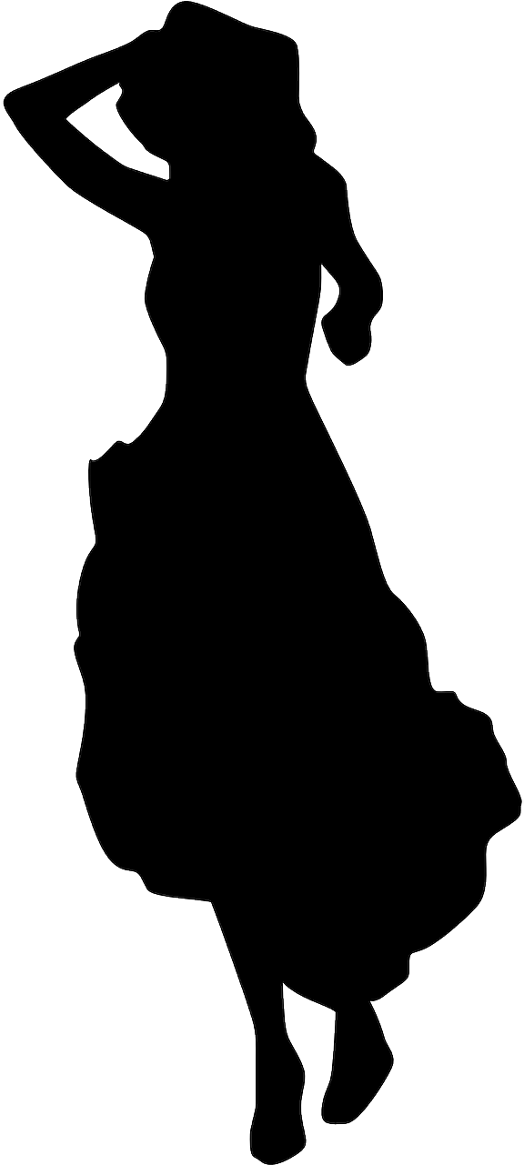 Silhouette Of A Woman In A Long Skirt Or Dress By Openclipartvectors - Siluet Png (640x1280)