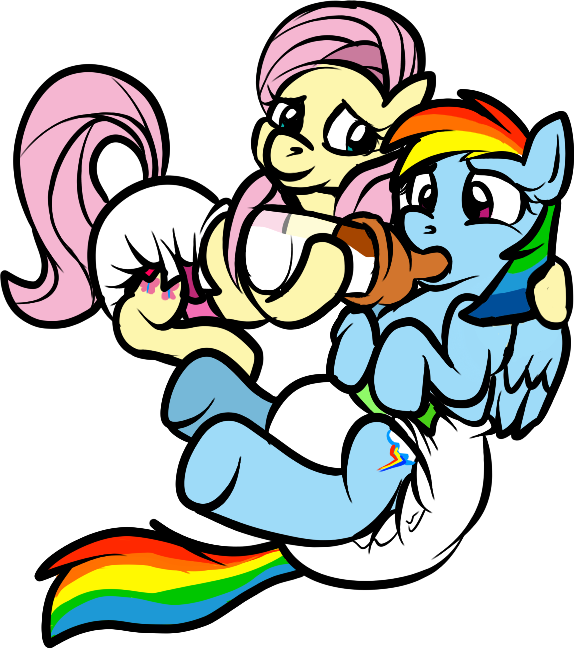 Rainbow Dash Is A Big Babby - Rainbow Dash And Fluttershy In Diapers (574x649)