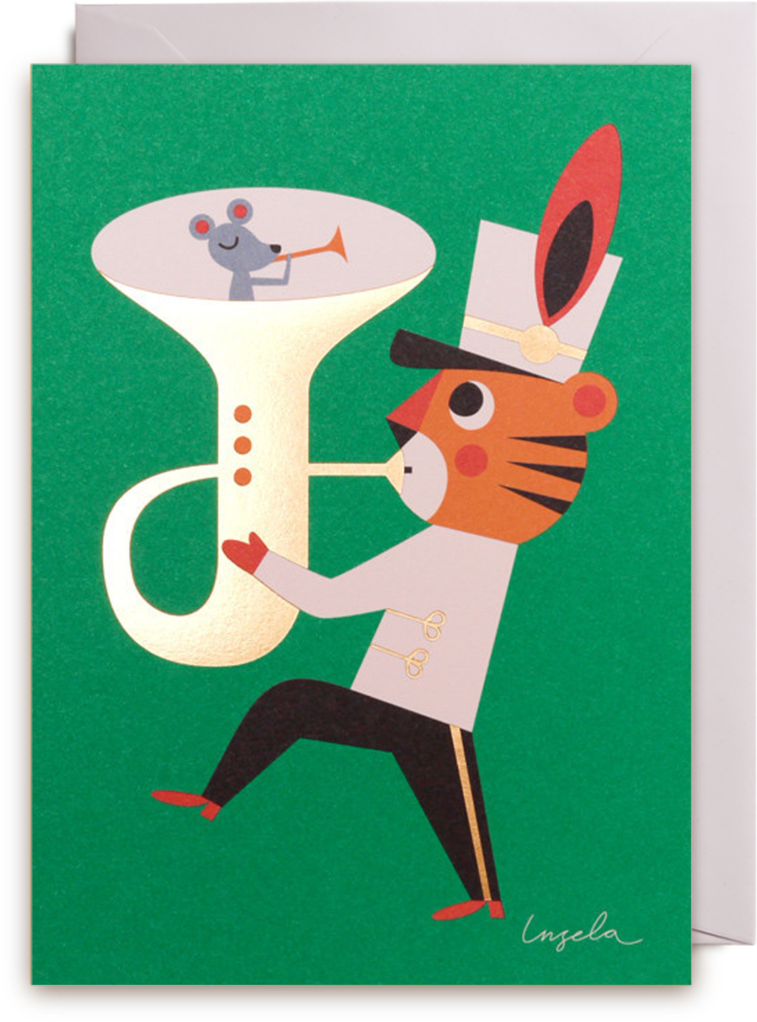 Brass Band Tiger Greeting Card - Cartoon (1400x1500)