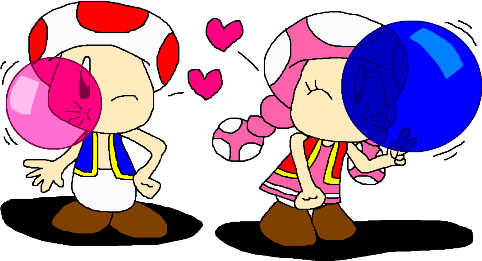 Toad And Toadette Bubble Blowing By Pokegirlrules - Cartoon (1024x589)