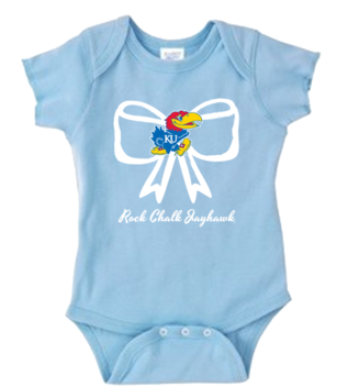 Ku Bow Rock Chalk Jayhawk Rabbit Skins Infant Onesie - My First Tooth Shirt (480x360)