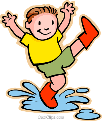 Boy Jumping In Rain Puddle Royalty Free Vector Clip - Jumping In Puddles Clipart (405x480)