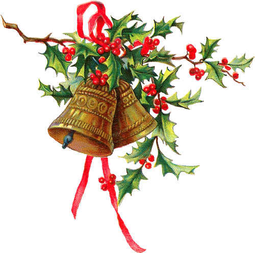 Xmas Bells Holly Ribbon Png - Christmas Bells And Holly (512x541)