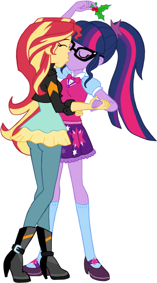#1617376 - Artist - Edcom02, Artist - Jmkplover, Boots, - Mlp Twilght And Sunset Shimmer Kiss (741x1078)