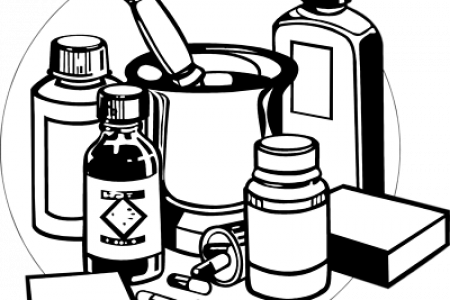 Pin Pill Bottle Clipart Black And White - Medicines Png Black And White (450x300)