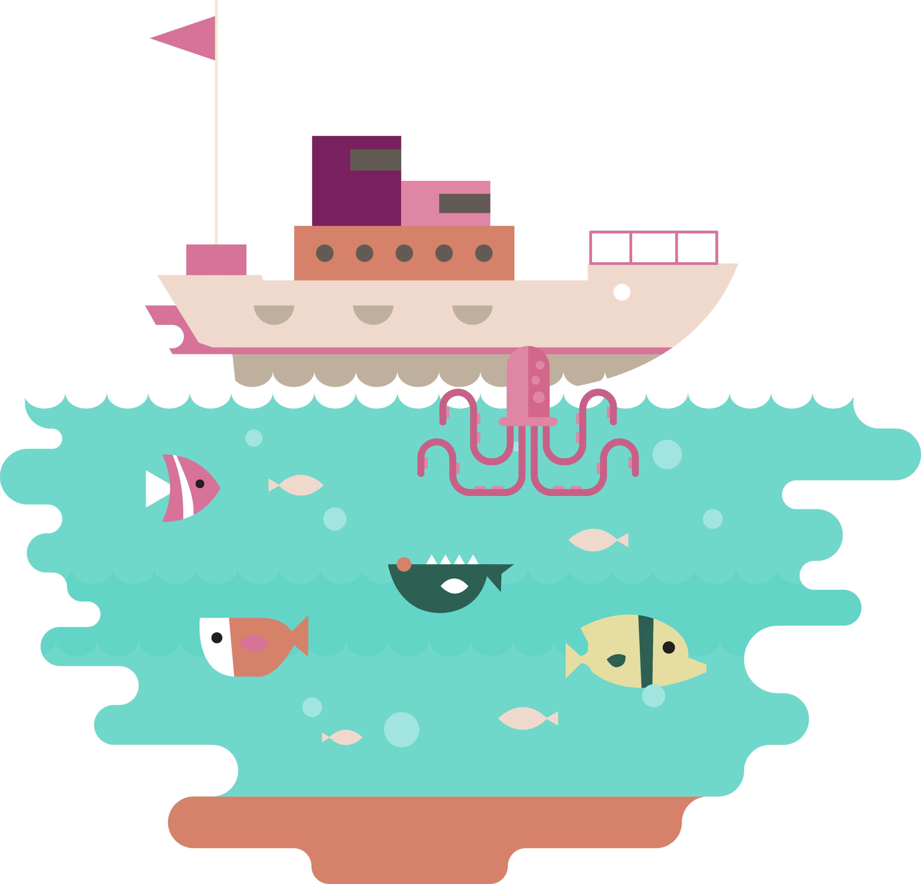 Sea Ocean Euclidean Vector Illustration - Boat (3670x3523)