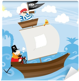 Pirates Ship, Fish, Whale, Waves And Sun Wall Mural - Pirate (400x400)