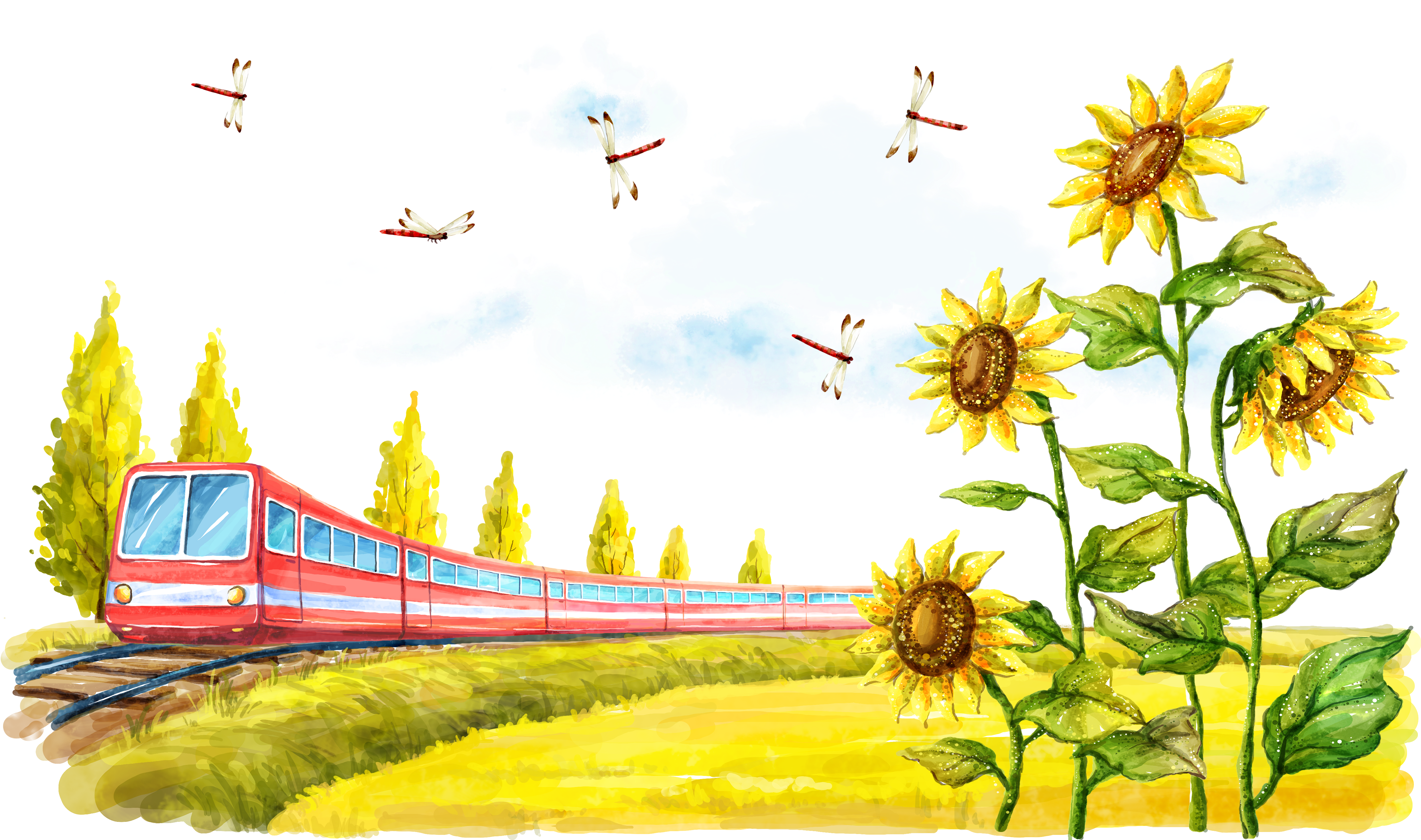 Fukei Poster Cartoon Illustration - Common Sunflower (4961x2953)