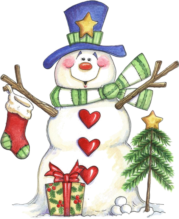 Christmas Paintings - Christmas Snowman Clipart (600x766)