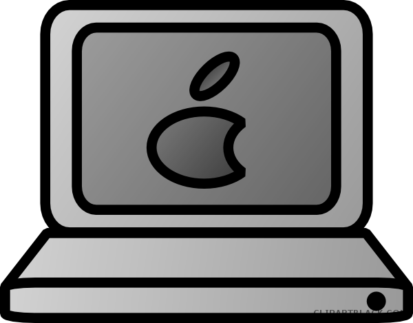 Mac Computer Tools Free Black White Clipart Images - Laptop Apple Cartoon Png (600x469)