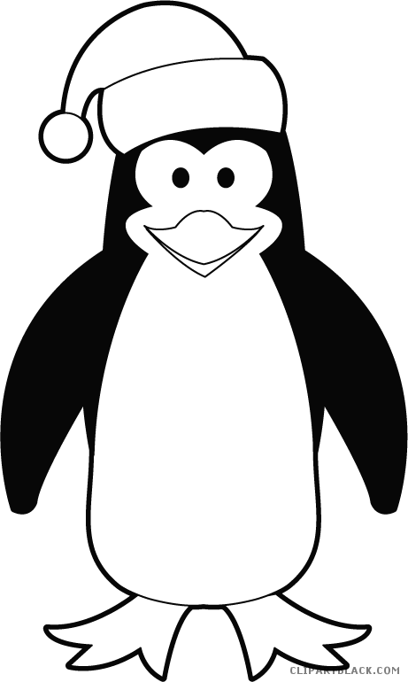 Cute Penguin Animal Free Black White Clipart Images - Christmas Penguin Clipart Black And White (461x770)