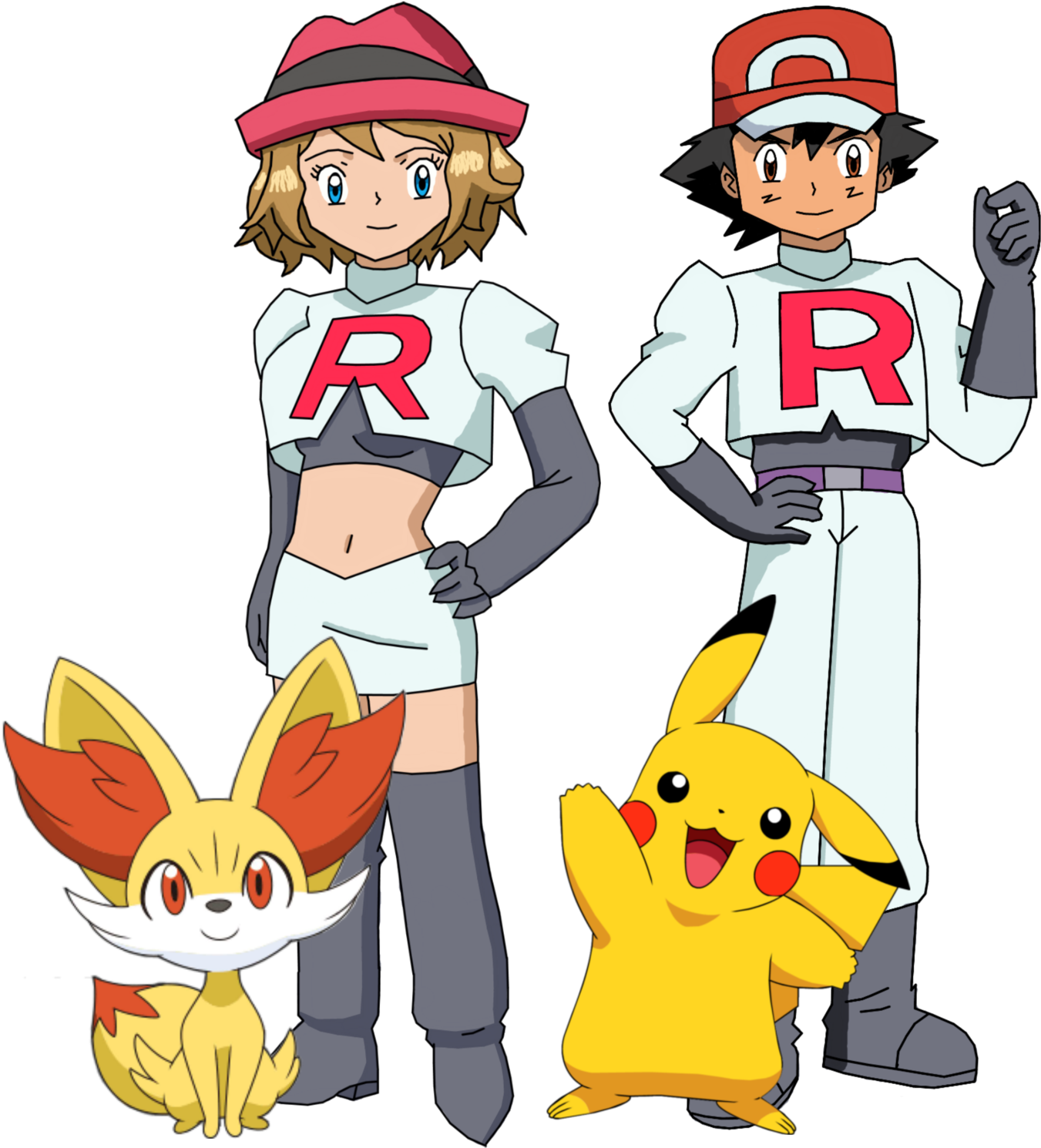 Ash And Serena By Stuanimeart - Pokemon Ash Team Rocket (1600x1507)