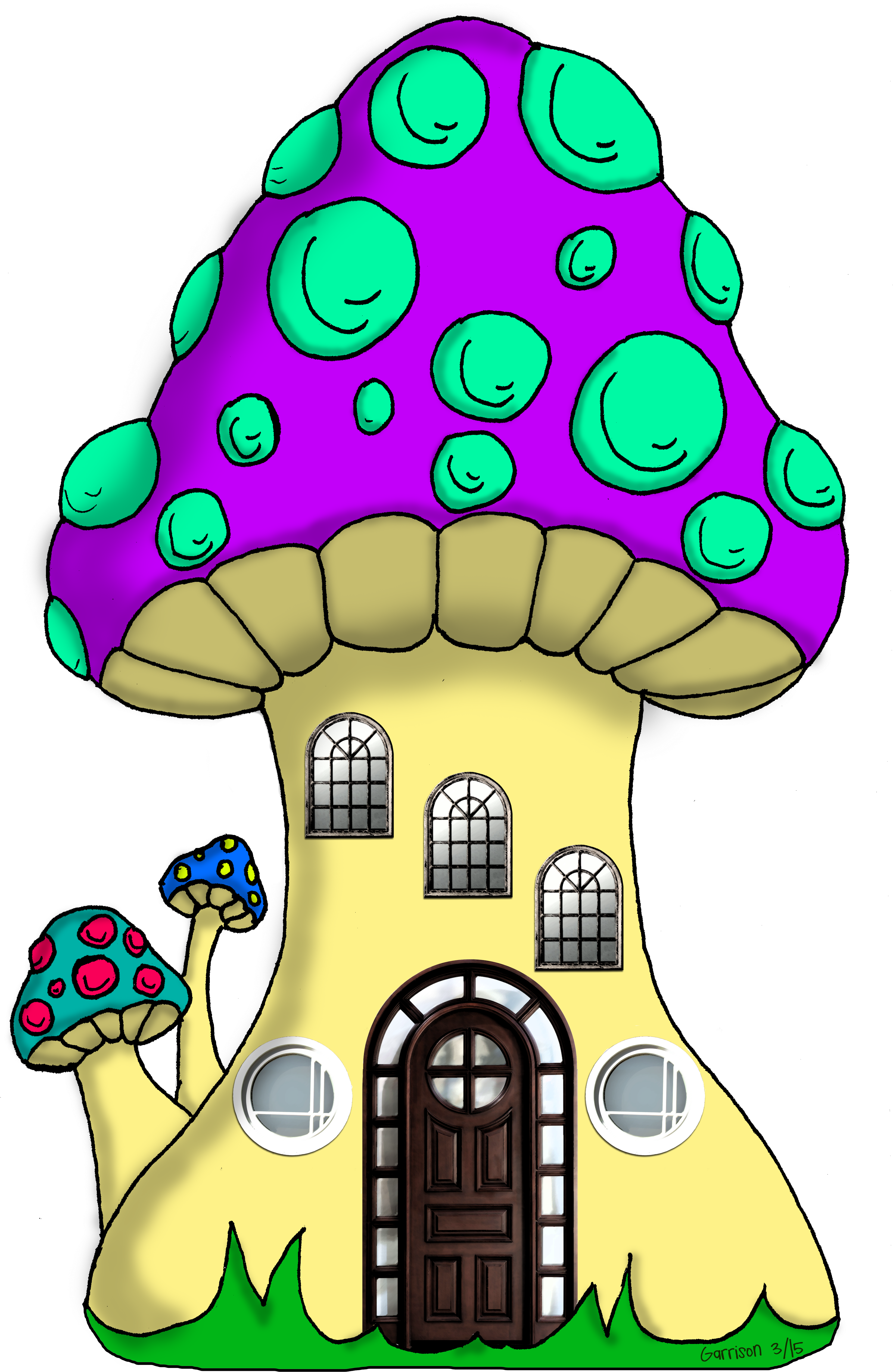 Little Mushroom Hut - Cartoon (3381x5072)