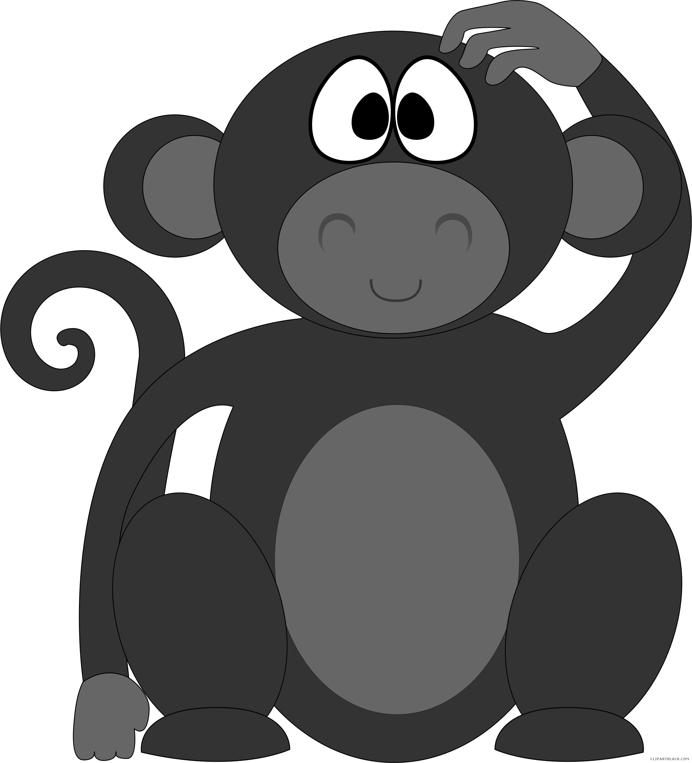 Cartoon Monkey Animal Free Black White Clipart Images - Cartoon Monkey Cartoon Monkey Oval Ornament (2224x2452)