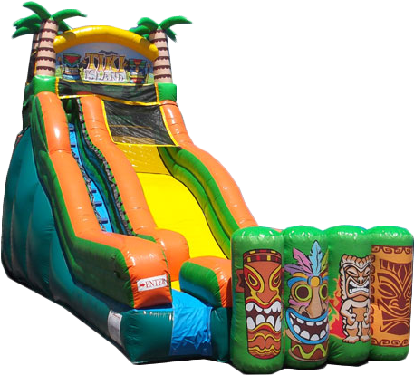 Tiki Island Water Slide - Tiki Island Inflatable Slide (500x463)