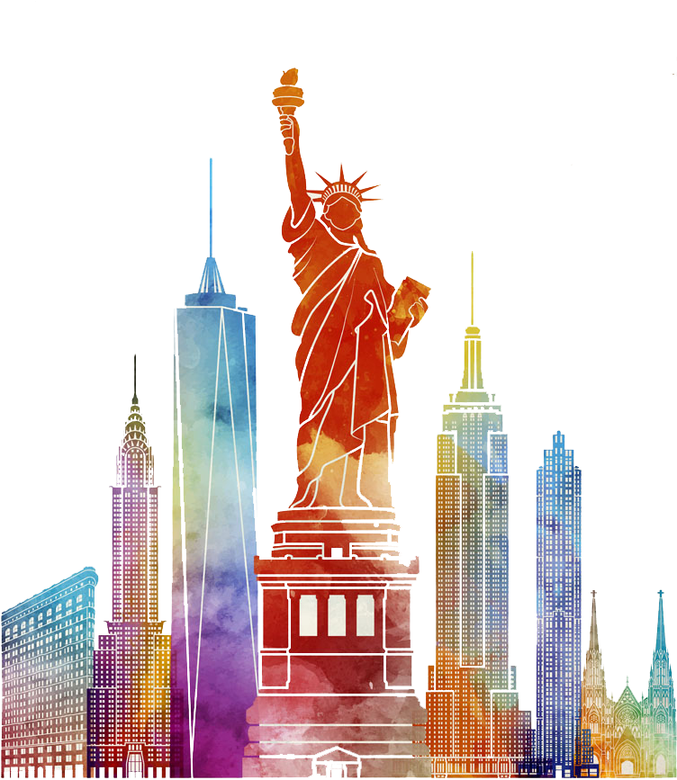 New York City Poster Watercolor Painting Illustration - New York Buildings Png (819x1024)