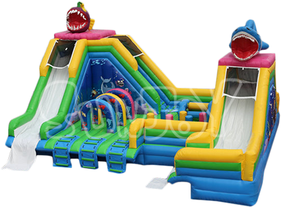 Double Fish Water Slide Jumper - Inflatable (600x600)