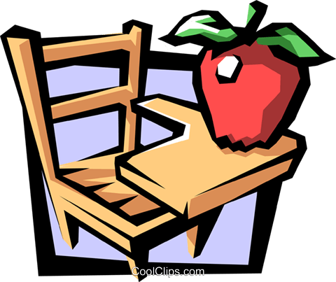 School Desk With Apple Royalty Free Vector Clip Art - My Little Story Book (480x403)