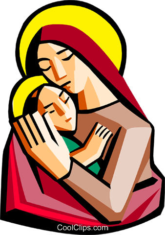 Mother Mary With Baby Jesus Royalty Free Vector Clip - Mother Of Mercy Vector (338x480)