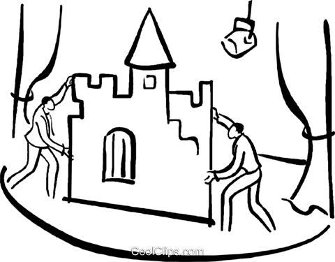 Stage Hands Setting Up Props Royalty Free Vector Clip - Clip Art (480x375)