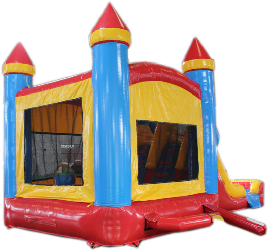 28' Red, Yellow, Blue Bounce House Wet Or Dry Water - Water Slide (530x494)