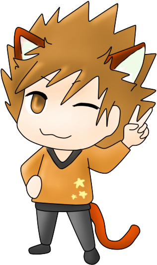 Orange Neko Boy By Monochromatic-cafe - Cartoon (367x586)
