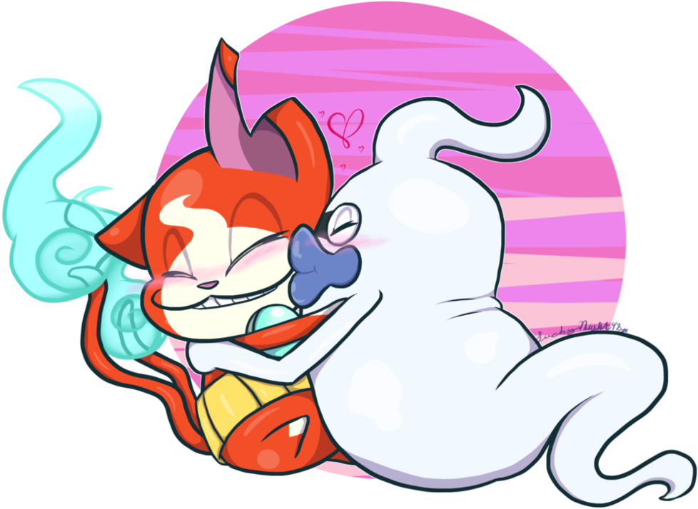 Kiss Attack By Luckynight48 - Jibanyan And Whisper Ships (1006x794)