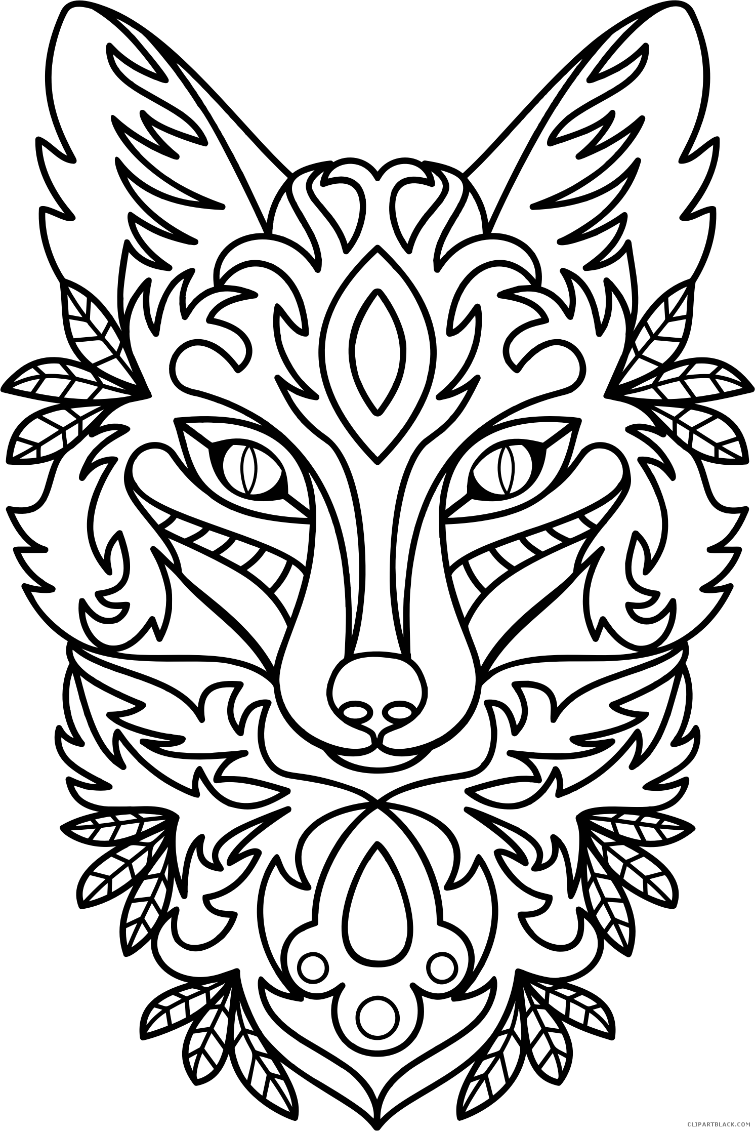 Ornamental Fox Animal Free Black White Clipart Images - Line Art Fox (1492x2234)