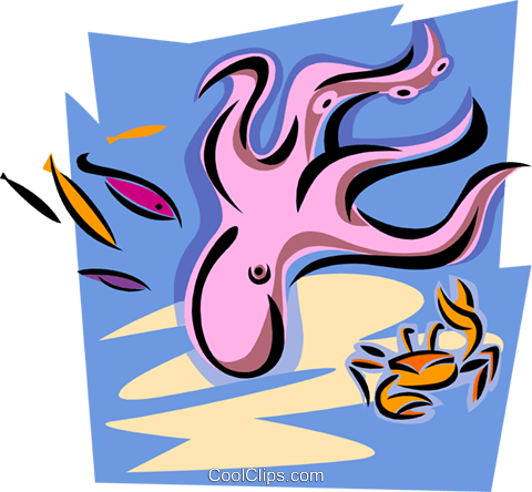 Aquatic Design With Octopus Royalty Free Vector Clip - Mammal (480x444)