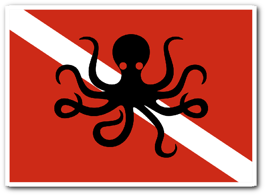 Octopus Dive Flag Sticker - Scuba Diving (1056x1056)